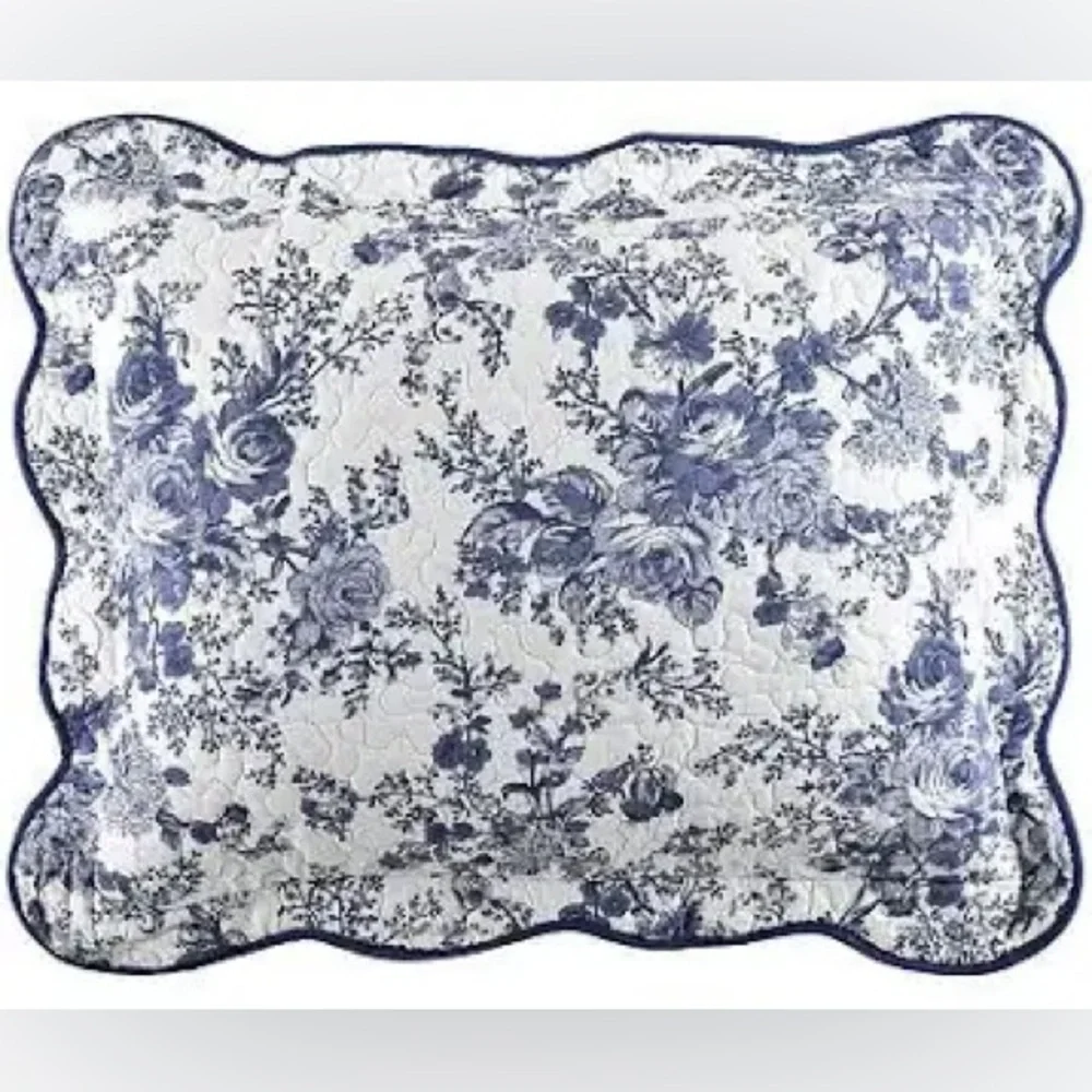 Laurel Manor Toile Garden Cotton King Pillow Sham, Blue